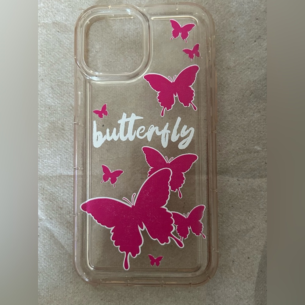 Butterfly Design iPhone 12 Mini Case - Pink and Clear